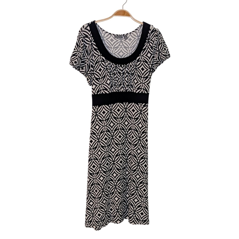 Apt 9 Black White Geo‎ Print Midi Dress Short Sleeve Casual Large
